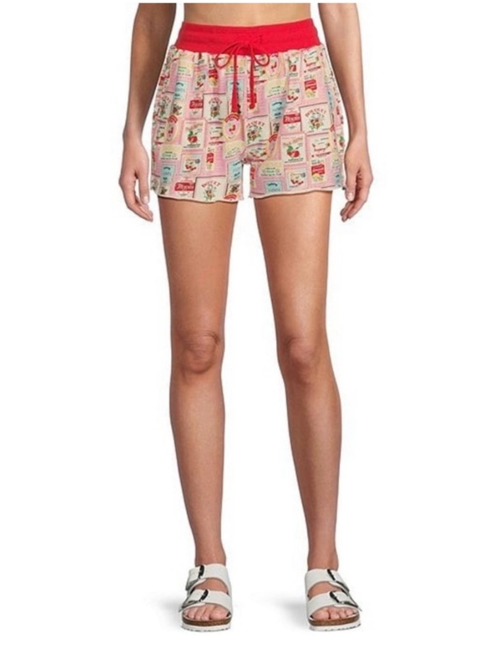 ivory ella Pink Printed Athletic Lounge Shorts with Red Waist